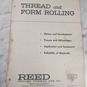 Reed Rolled Thread Form Operator Application Book Manual 1961 Shop Tool