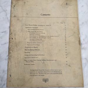 Reed Rolled Thread Attachment B Operator Application Book Manual Shop Tool