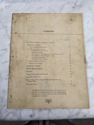 Reed Rolled Thread Attachment B Operator Application Book Manual Shop Tool