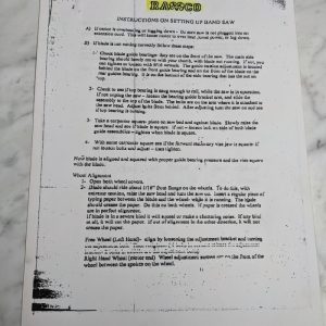 Ramco Setup Instruction Operator Manual Illustrated Parts List Band Saw Hv20