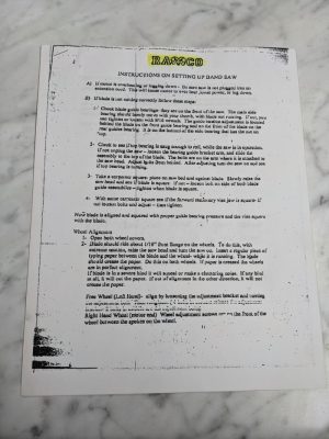 Ramco Setup Instruction Operator Manual Illustrated Parts List Band Saw Hv20