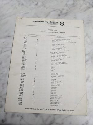 Sundstrand Illustrated Service List Parts Manual Model L4 Centerless Grinder