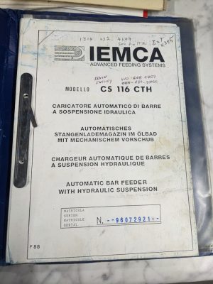 Iemca Advanced Systems Cs 116 Cth Automatic Bar Feeder Operator Service Manual