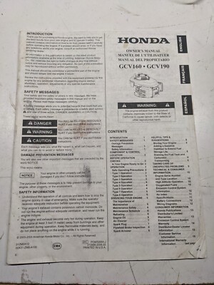 Gcv190 Engine Owner'S Manual In English French Spanish 31Zm0A10