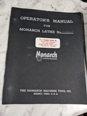Monarch Operator Manual Service Parts List Book Engine Lathe C-30425 25” Nn
