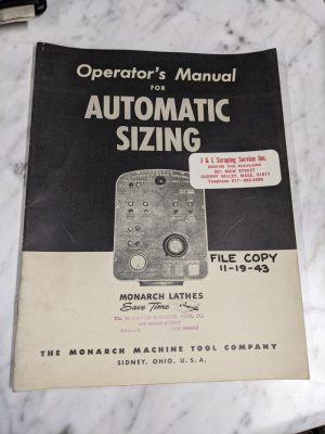 Monarch Operator Manual Service Parts List Book Lathe Automatic Sizing