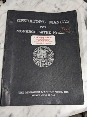 Monarch Operator Manual Service Parts List Book Engine Lathe Waa 9964 T172