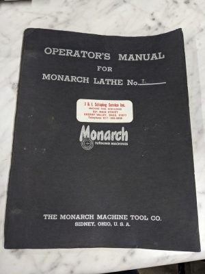 Monarch Operator Manual Service Parts List Book Engine Lathe Waa-26756