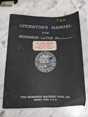 Monarch Operator Manual Service Parts List Book Engine Lathe N-2227 T4A