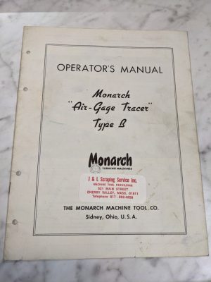 Monarch Operator Controls Manual Air Gage Type B Tracer Lathes Turning 1959