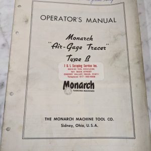 Monarch Operator Controls Manual Air-Gage Type B Tracer Lathe Turning 1959 Mach