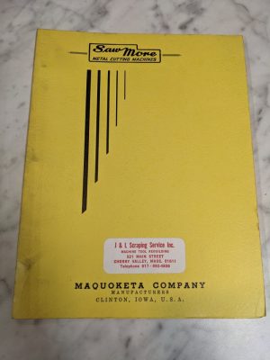 Maquoketa Company Sawmore Metal Cutting Machine Parts List Book Manual Saw