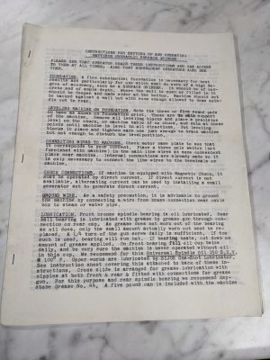 Mattison Hydraulic Surface Grinder Operator Setup Instruction Manual Maintenance