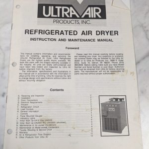 Ultra Air Products Refrigerated Air Dryer Instruction Maintenance Service Manual