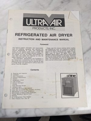 Ultra Air Products Refrigerated Air Dryer Instruction Maintenance Service Manual