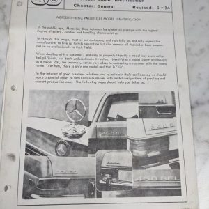 Mercedes-Benz Model Identification Guide Book Manual Revised 6-74 Passenger