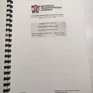 Mtc Model Wbp-32-V-44 Walkie Battery Puller Instruction Manual & Prints