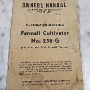 International Ih Farmall Mccormick Cultivator #238-G Operator Parts Manual