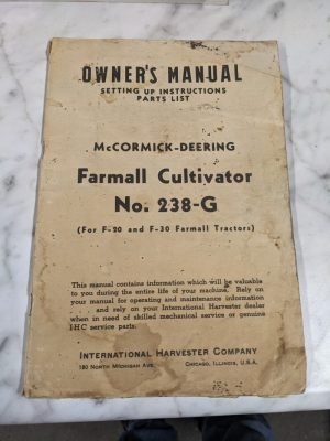 International Ih Farmall Mccormick Cultivator #238-G Operator Parts Manual