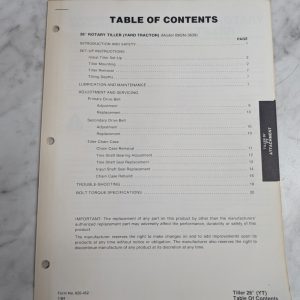 Ford Repair Service Manual 26" Rptary Tiller Attachment 09Gn 3639 1984 Yard Yt