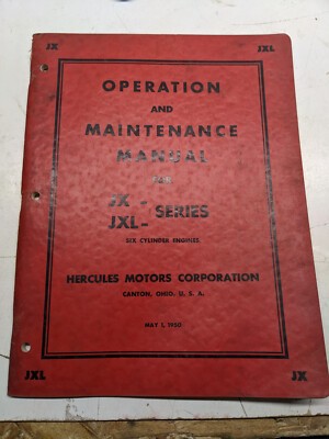Hercules Operation & Maintenance Manual Service Book Jx Jxl 1950 Engine