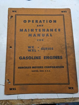 Hercules Operation & Maintenance Manual Service Book Wxl 1949 Engine