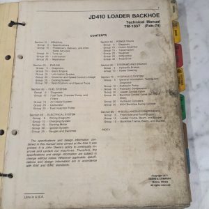John Deere Jd Technical Service Repair Shop Manual Tm-1037 Jd410 Loader Backhoe