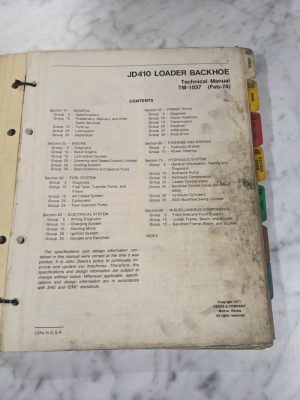 John Deere Jd Technical Service Repair Shop Manual Tm-1037 Jd410 Loader Backhoe