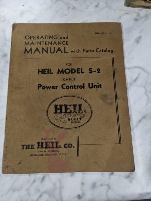 Heil Operator Manual Parts List Catalog Model S-2 Cable Power Control Unit 1943