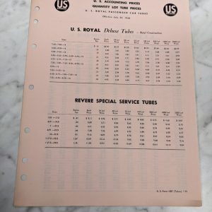 Us Royal Rubber Price List Sales Brochure Effective July 24 1958 Passenger Car
