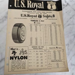 Us Royal Rubber Price List Sales Brochure July 24 1958 Passenger Tire Tube