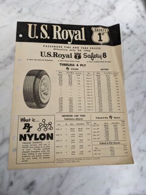 Us Royal Rubber Price List Sales Brochure July 24 1958 Passenger Tire Tube