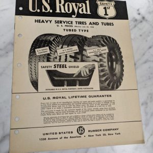 Us Royal Rubber Price List Sales Brochure July 24 1958 Heavy Service Tire Tubes