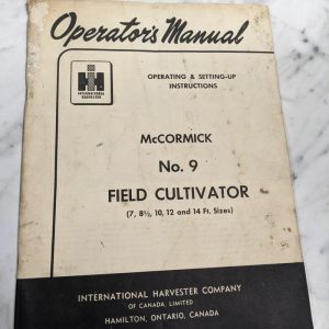 International Harvester Ih Mccormick #9 Field Cultivator Operator Owner Manual