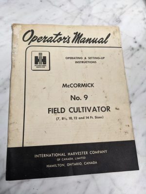 International Harvester Ih Mccormick #9 Field Cultivator Operator Owner Manual