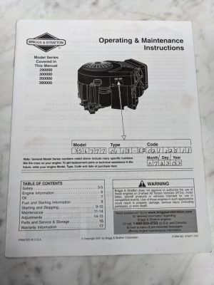 Briggs & Stratton Operator Maintenance Instruction Manual 29 30 35 38 0000 2001