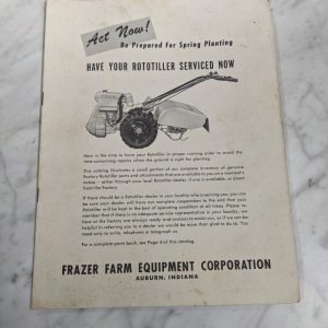 Frazer Farm Equipment Rototiller Price List Service & Maintenance Parts Catalog
