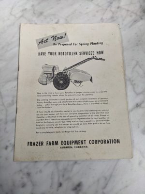 Frazer Farm Equipment Rototiller Price List Service & Maintenance Parts Catalog