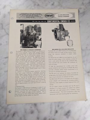 Ren Regulator Exhaust Condenser C-46 C-96 Continental Emsco Owner Manual Parts
