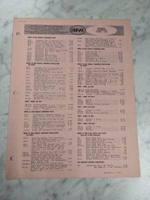 Ren Exhaust Condenser Parts Price List Sales Brochure Catalog 1960