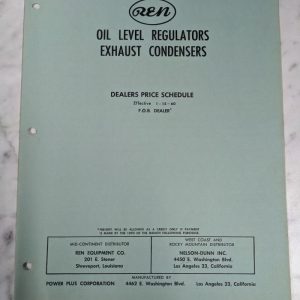 Ren Exhaust Condenser & Oil Level Regulator Parts Price List Sales Catalog 1960