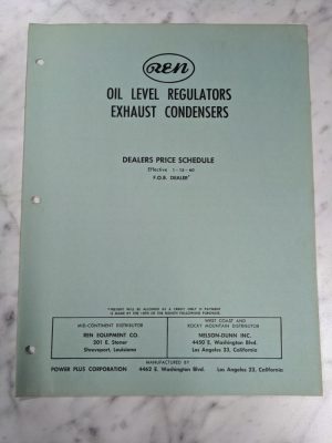 Ren Exhaust Condenser & Oil Level Regulator Parts Price List Sales Catalog 1960