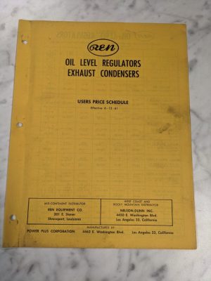 Ren Exhaust Condenser & Oil Level Regulator Parts Price List Sales Catalog 1961
