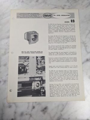 Ren Oil Level Regulator Owner Manual Specifications Model Rb