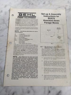 Gehl Farm Equipment Setup Assembly Instructions Bu970 Knocked Down Forage Boxes