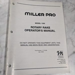 Miller Pro Operator Owner Service Manual Model 1350 Rotary Rake 2003