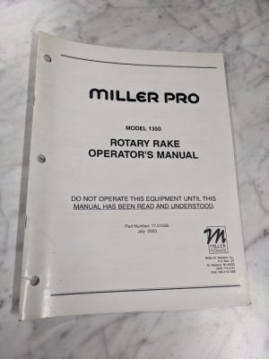 Miller Pro Operator Owner Service Manual Model 1350 Rotary Rake 2003