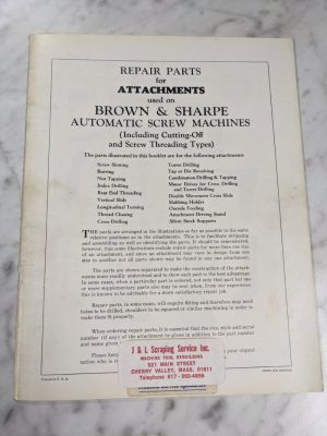 Brown & Sharpe Repair Parts List Manual Catalog Attachments Auto Screw Machine