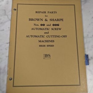 Brown & Sharpe Repair Parts List Manual Catalog #00 Oog Auto Screw Machine 1948