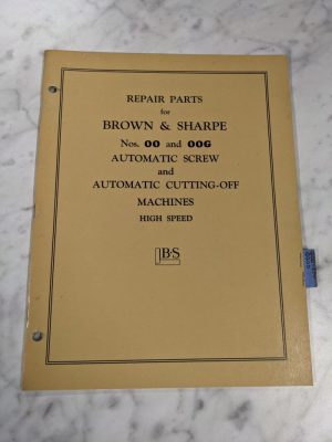 Brown & Sharpe Repair Parts List Manual Catalog #00 Oog Auto Screw Machine 1948